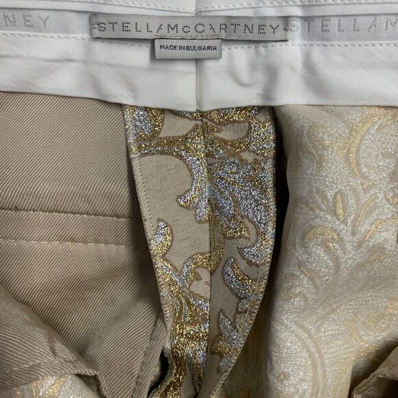 2 Metallic Gold Silver Polyamide Blend Jacquard Peak Lapel Pantsuit - Picture 14 of 16